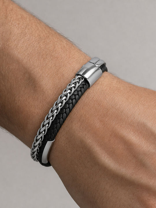 Legend Accessories Ανδρικό Βραχιόλι Αλυσίδα από Δέρμα