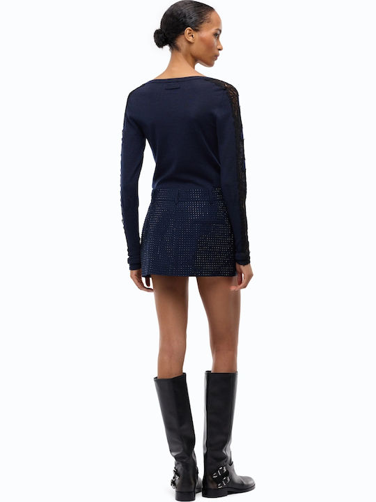 Pinko Mini Envelope Skirt Navy Blue