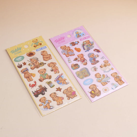 Teddy Island Series – Metallic Yellow And Pink Stickers