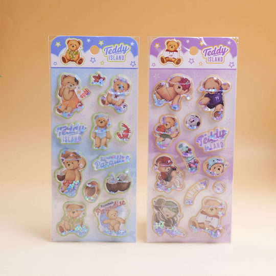 Teddy Island Series Oil-Ink Stickers Blue And Purple Hy-gy8003