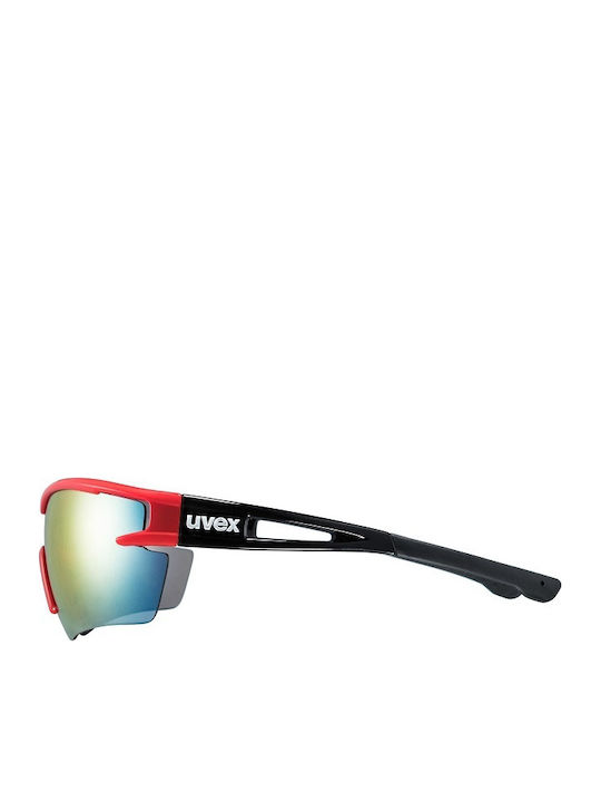 Uvex Sportstyle 116 Male Sunglasses with Red Horn-Rimmed Frame and Multicolour Mirror Lens
