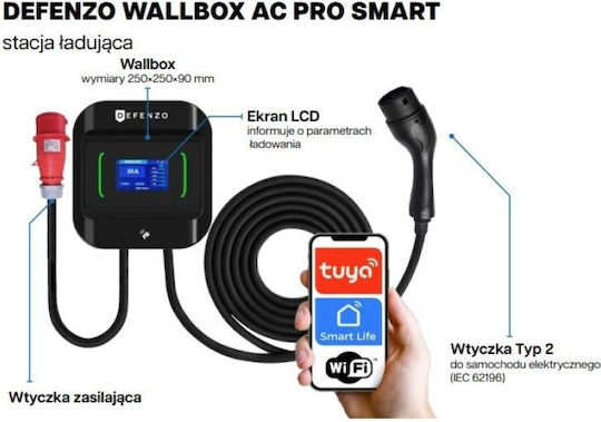 Defenzo AC22 Smart Wall Mounted Three-Phase Electric Car Charger 22kW With Built-in Cable Type 2