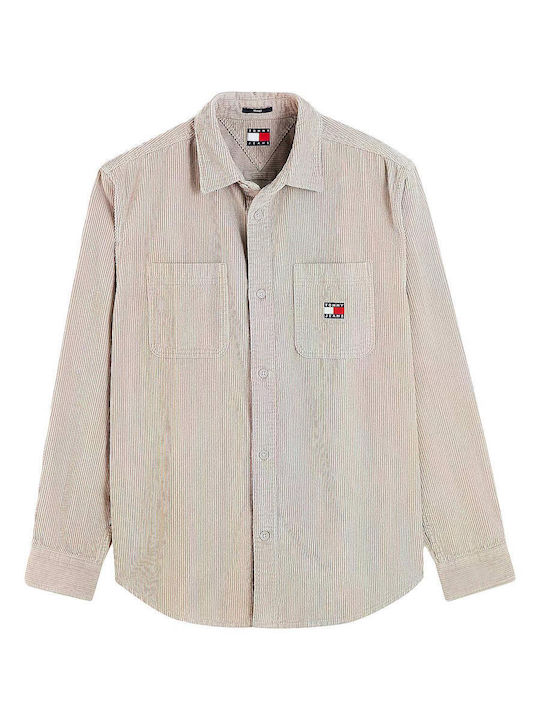Long Sleeve Corduroy Shirt in Wide Line Beige