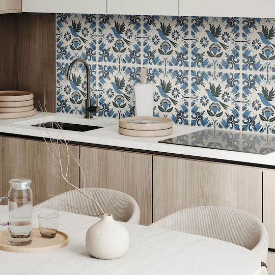 Pack Vinyl Tiles Easy Installation Bird Flower Pattern 9x30x30 Cm