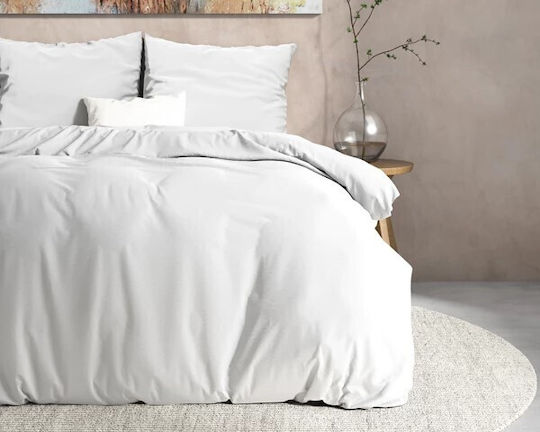 Dream House Set Husă pentru pilotă din flanelă 200x220cm Dublă cu 2 fețe de pernă White Color