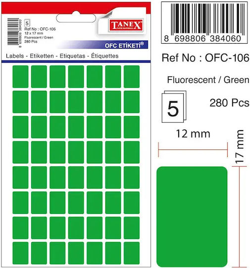 Role Autoadezive În Role 12 X 17 Mm Set 280 Bucăți Tanex Verde Fluorescent
