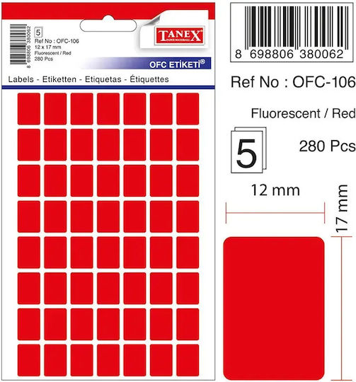 Selbstklebende Etiketten 12 X 17 Mm 280 Stück Set Tanex Fluoreszierendes Rot