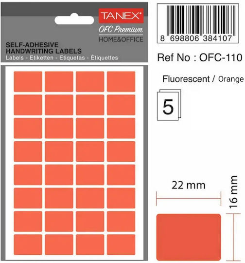 Etichete Autoadezive 16 X 22 Mm 160 Bucăți Set Tanex Portocaliu Fluorescent