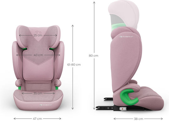 Kinderkraft Junior Fix 2 Plus Καθισματάκι Αυτοκινήτου i-Size με Isofix Pink 15-36 kg