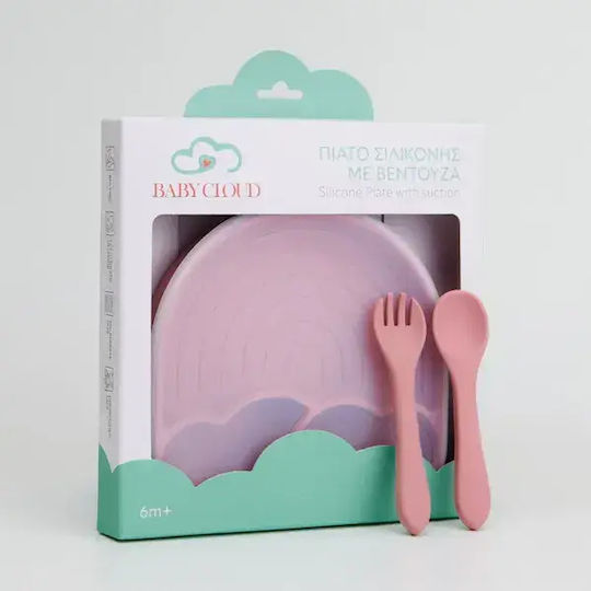 Baby Cloud Комплект за Хранене Rainbow от Силикон с Противоплъзгаща Основа Розов 3бр