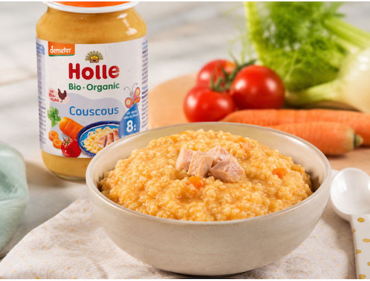 Holle Meniu bebelusi Cous Cous cu pui cu Aromă de Couscous cu pui, legume și cereale Fără zahăr adăugat 220gr pentru 8+ Luni