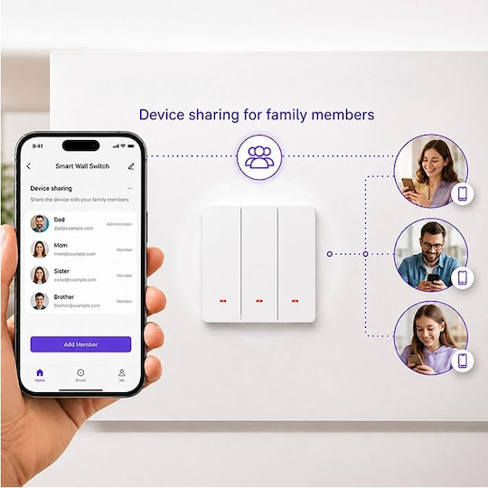 Qoltec Умен стенен прекъсвач 3 канала Wi-Fi таймер Tuya Smart Life бял