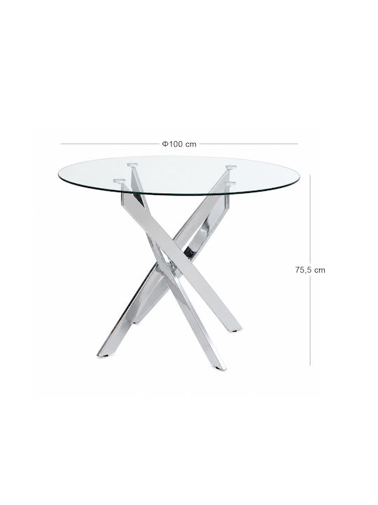 Round Central Glass Coffee Table Silver W100xL100xH75.5cm