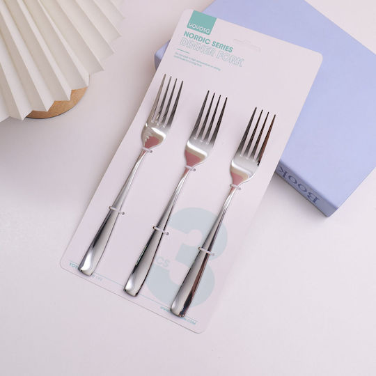 Set Table Forks Stainless Steel Silver 3 Pieces Set Table Forks Stainless Steel Silver 3 Pieces