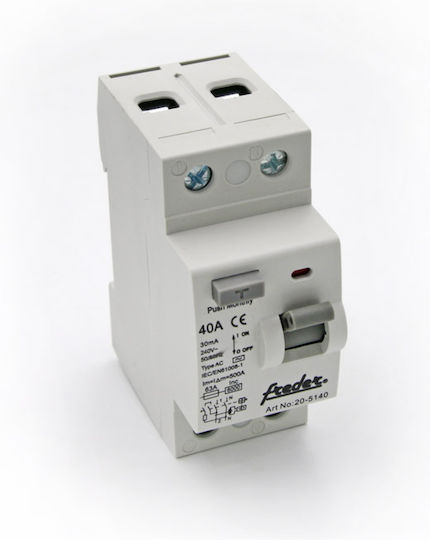 Adeleq Ρελέ Ράγας Διαρροής 40A Διπολικό με Τάση 240V Ηλεκτρομαγνητικό Μονοφασικό 2x40A