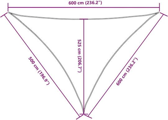 vidaXL Triangle Shade Sail Blue With Hoop & with PU Coating 5x6x6m made of Oxford fabric