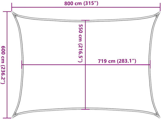 vidaXL Rechteckig Sonnensegel Weiß Mit Hoop 6x8m 160gr/m² hergestellt aus HDPE 160gr/m²