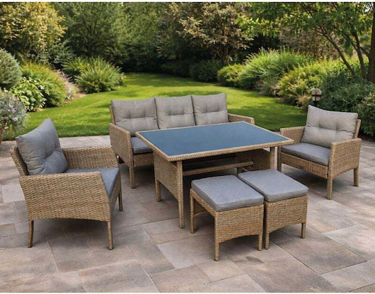 Garten- und Outdoor-Möbelsets Speisesaal California mit Kissen Natürliche 6 Stück E6755,1
