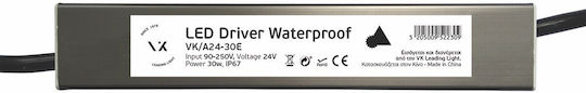 VK Lighting Ρυθμιζόμενο Dimmable Τροφοδοτικό LED Στεγανό IP67 Ισχύος 30W με Τάση Εξόδου 24V