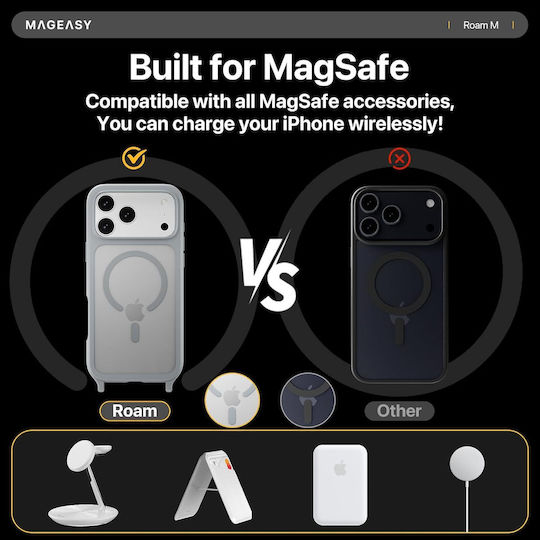 Mageasy Roar M With Lanyard Back Cover Silicon cu Curea Coral (iPhone 17 Pro Max)