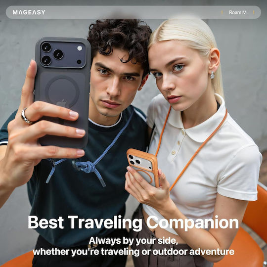 Mageasy Roar M With Lanyard Back Cover Silicon cu Curea Coral (iPhone 17 Pro Max)