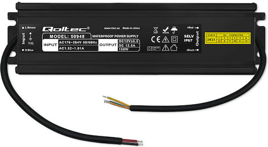 Qoltec Sursă de alimentare LED Etanș IP67 Putere 150W cu Tensiune de Ieșire 12V