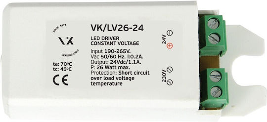 VK Lighting Sursă de alimentare LED IP20 Putere 26W cu Tensiune de Ieșire 24V