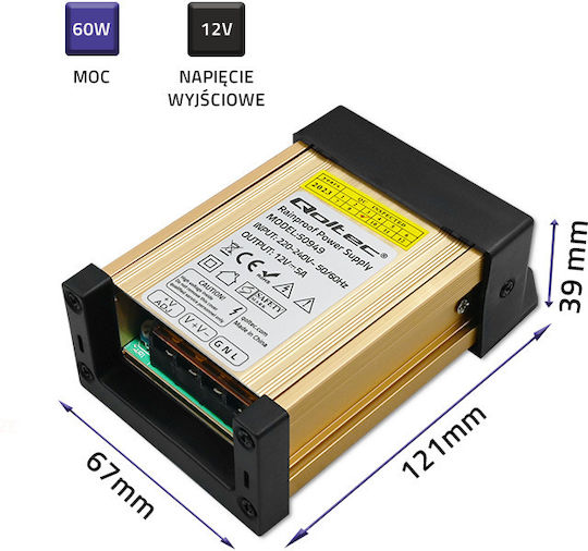Qoltec Τροφοδοτικό LED IP45 Ισχύος 60W με Τάση Εξόδου 12V