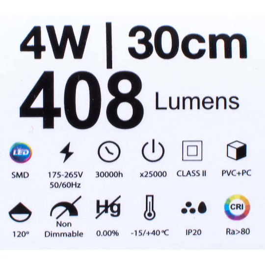 Vito LED Lumina liniară Lumină Plafon 4W Alb natural IP20 cu Intensitate Reglabilă L31.1xL3.5xÎ2.2cm