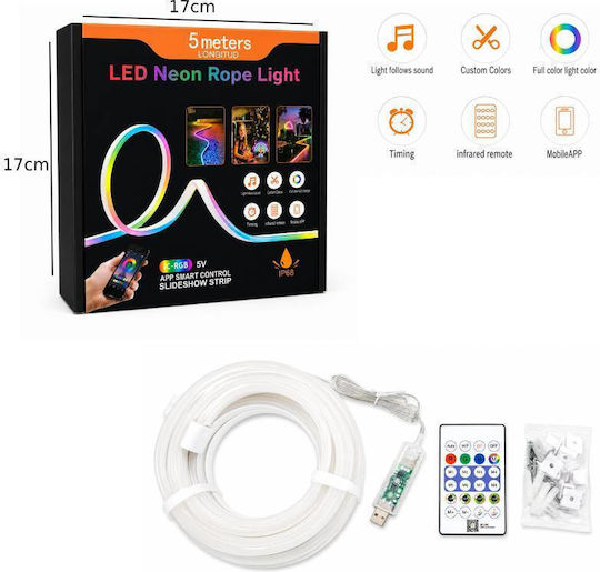 Waterproof LED Strip USB 5V RGB Light 5m Neon Flex with Power Supply & Remote Control