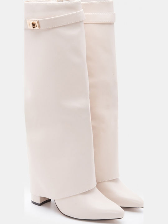 Women's Boots with High Heel Beige
