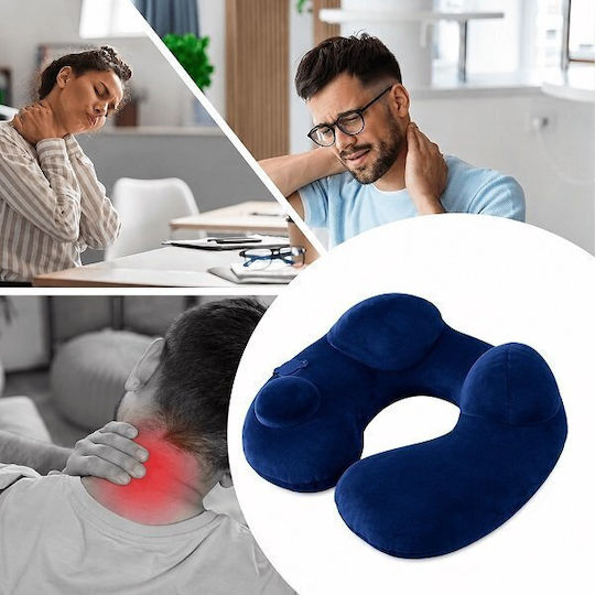 Inflatable Travel Pillow Velvet with Carry Case Blue