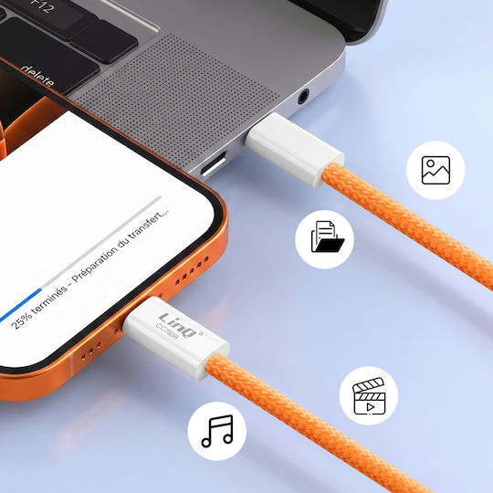 Linq Usb-c To Usb-c Cable Pd 60w Fast Charge 1m Sim Ejector Included Orange