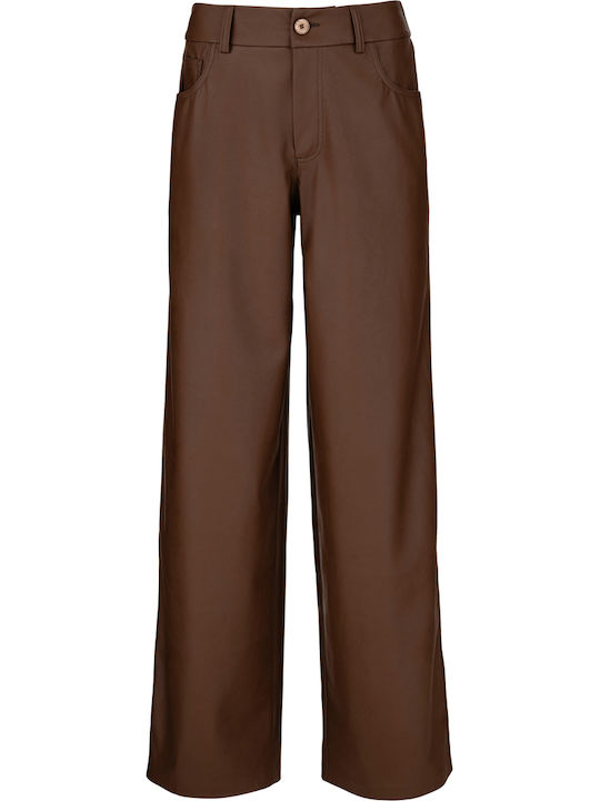 Women's Leather Pantaloons in Wide Leg Style Brown