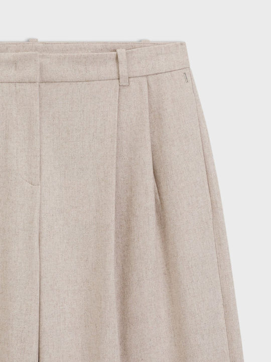 Damen Stoffhose Ausgestellt Beige Offen