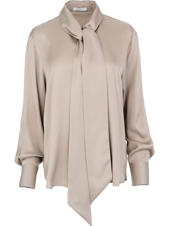 Μακρυμάνικο Γυναικείο Σατέν Πουκάμισο Beige
