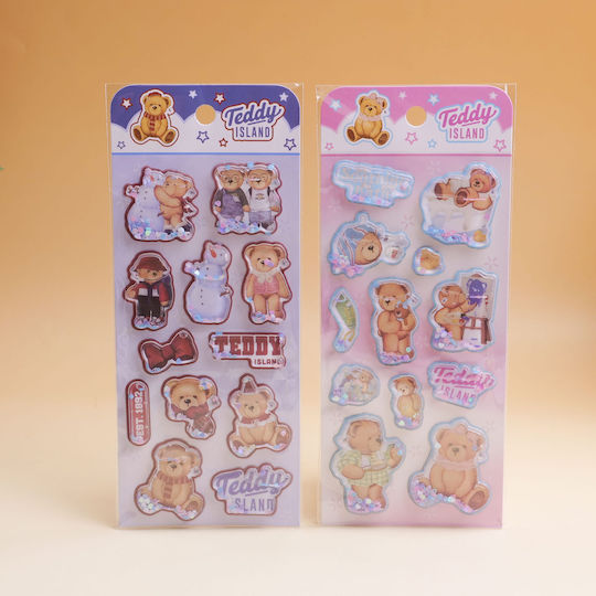 Teddy Island Series Oil-Ink Stickers Dark Blue Pink Hy-gy8003