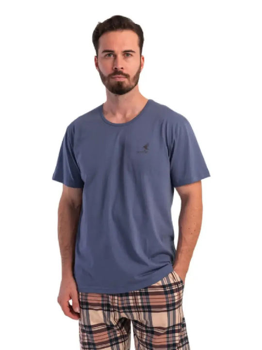 Vienetta Secret Pijama de Vară în Carouri pentru Bărbați din Bumbac Albastră