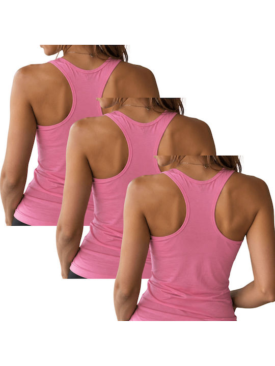 Sleeveless Cotton Women's T-Shirts with Racer Back Pink 3Pack