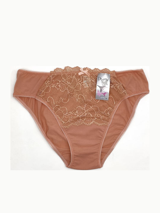 Cotton High Waist Women's Briefs with Lace Beige
