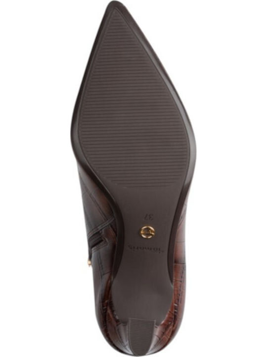 Leder Damen Stiefeletten Ankle Boots mit Absatz in Tabac Braun