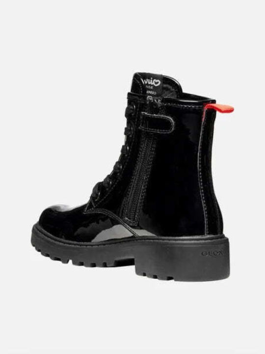 Casey Kids Patent Leather Military Boots with Zipper Black
