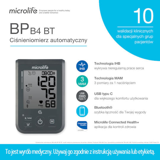 Automatic Blood Pressure Monitor Microlife Bp B4 Bluetooth