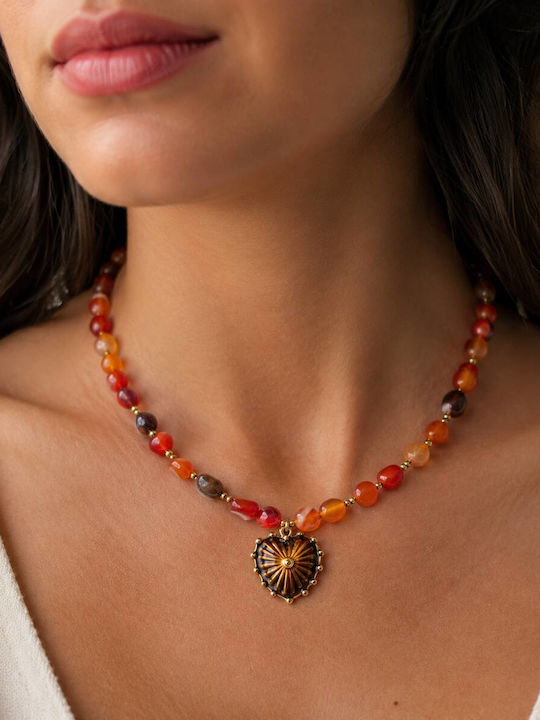 Cuoro Necklace with Heart Design Orange