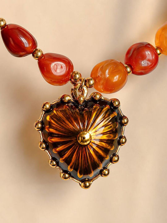 Cuoro Necklace with Heart Design Orange