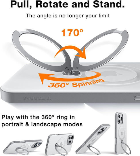 Torras Ostand Spin 360 Full Cover Σιλικόνης Διάφανο (iPhone 16 Pro Max)