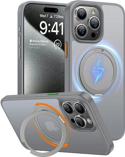 Torras Ostand Pro Magsafe Silikon Rückseite Hülle Grau Für iPhone 15 Pro
