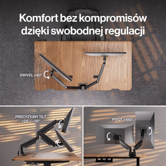 Endorfy Atlas GS Pro Стойка за бюро за 2 монитора с рамо