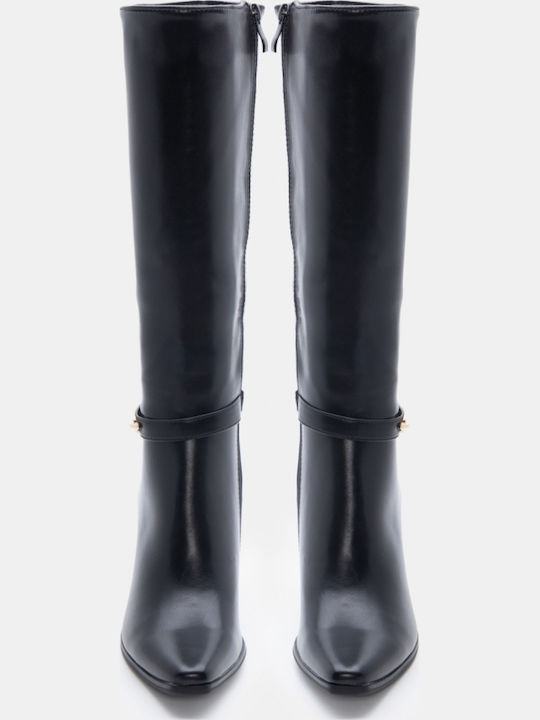 Wildleder Damenstiefel mit hohem Absatz Schwarz