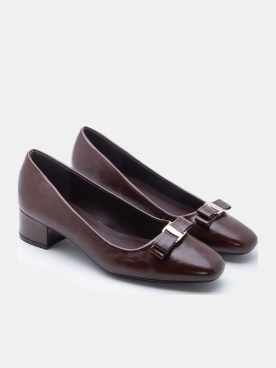 Pointed Toe Heels with Low Heel Brown